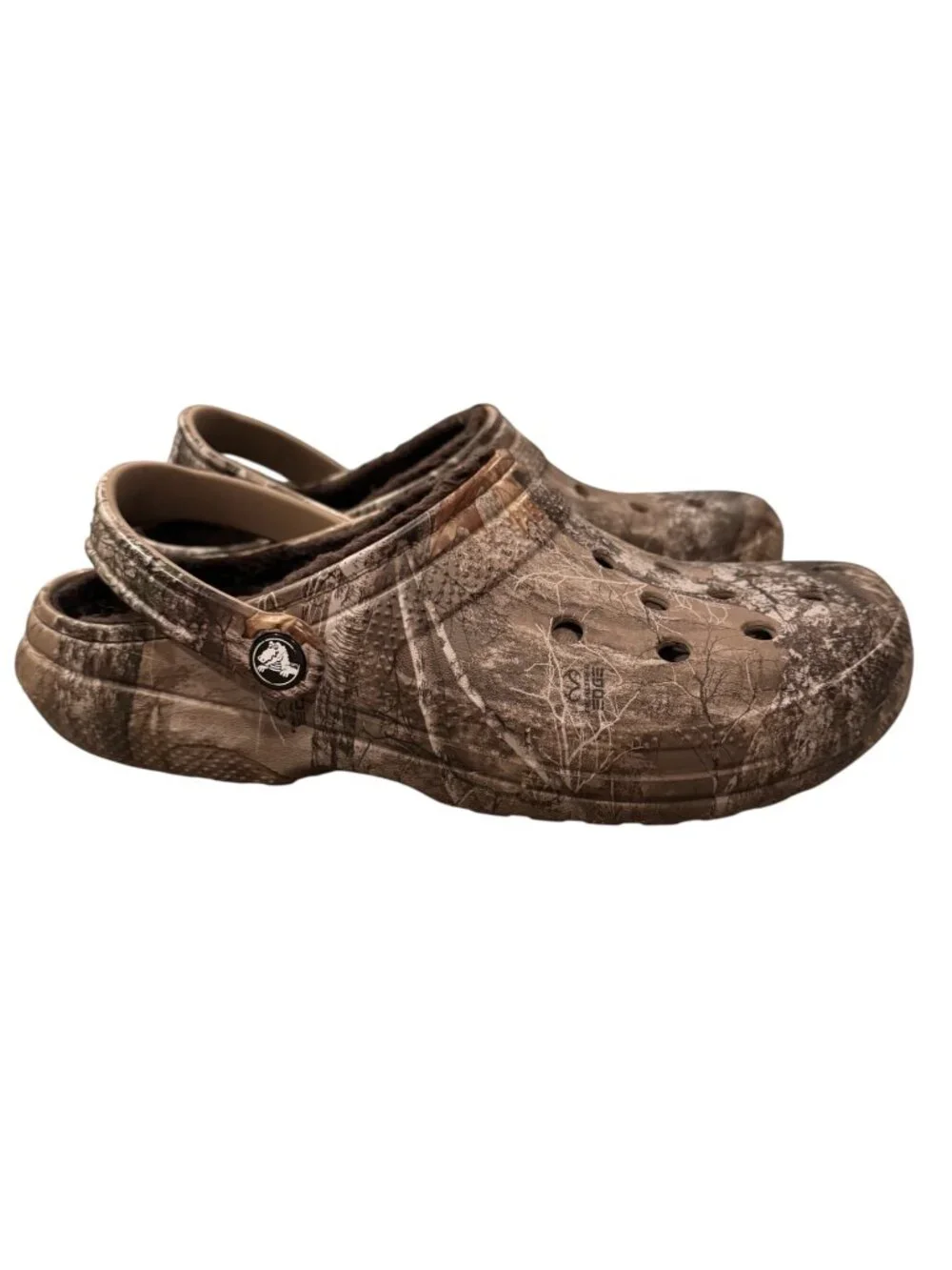 Crocs Realtree Lined Clogs Men’s 9 Women’s 11 Camo Fleece Shoes EUC